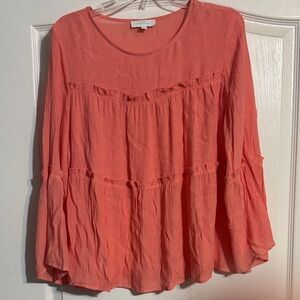 New Directions Coral Ruffle Blouse